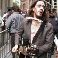 Gio Andollo, who performs as Gio Safari, at Occupy Wall Street on Monday.